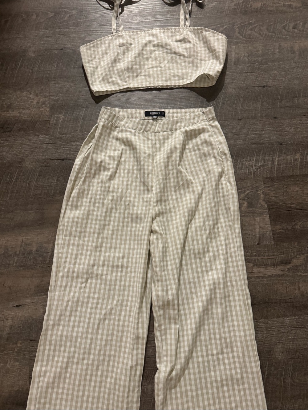 Missguided Cream & White Gingham Wide-Leg Pants set